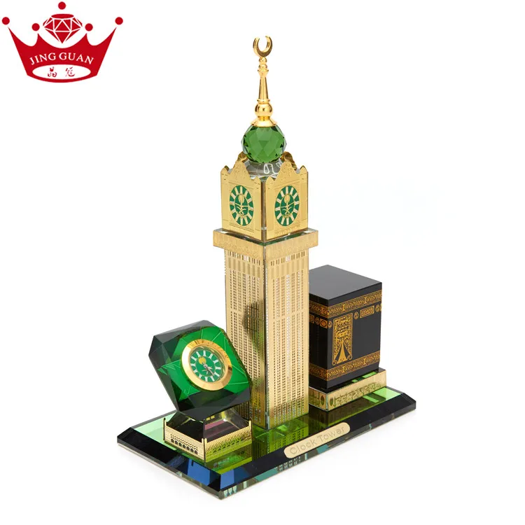  Роскошные сделанные на заказ из хрустального материала Mecca Royal makka Башня часов с каабской моделью часы зелеными бриллиантами для украшения отеля