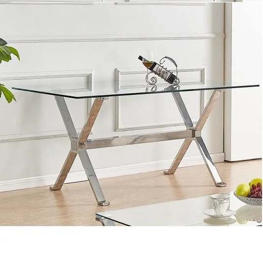Silver SS 6k stainless steel top tempered glass dining  tables tea table dining tables