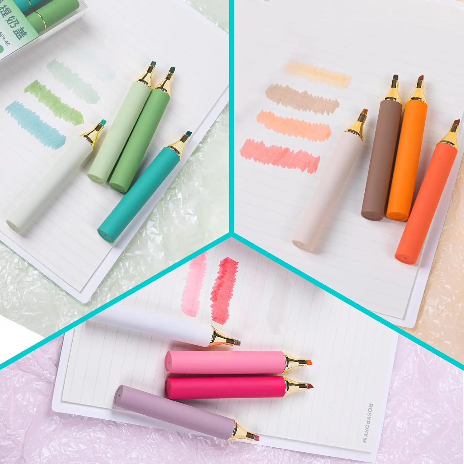 Assorted Colors 12 Counts of Aesthetic Highlighter Pen Set Soft Chisel Tip Cute Highlighters Mild Colors with Retro Barrel