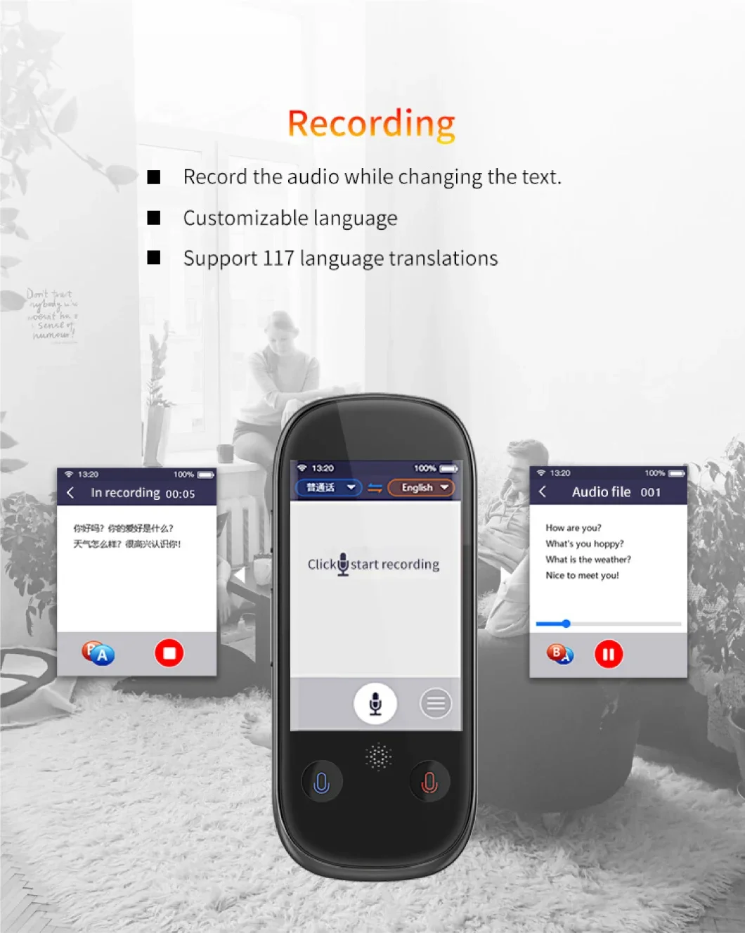 3 Inch Touch Screen Portable Machine Bt 4.0 Intelligent Smart Online Voice Laungauge Translator with 4G Card