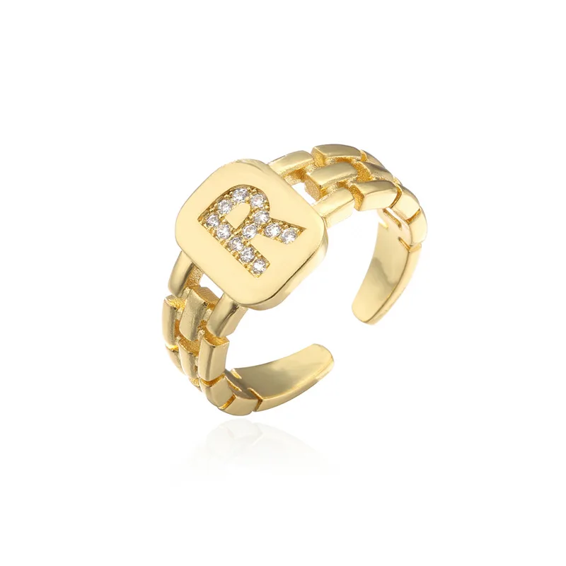 High-quality cross-border new versatile 26 letter ring opening adjustable geometric pattern ring