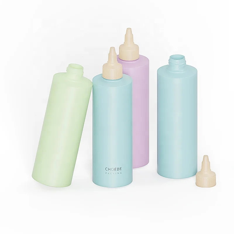 Пользовательские HDPE перерабатываемый шампунь 12 унций аппликатор выдавливать пластиковые заостренные бутылки с маслом для волос капельницы колпачок