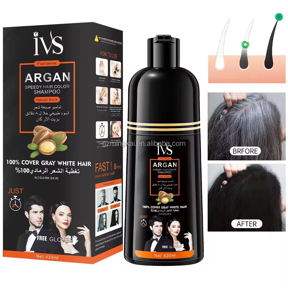 IVS Wholesale Long Lasting Darkening Dark Brown Color Permanent Natural Herbal Black Hair Dye Shampoo For Gray Hair