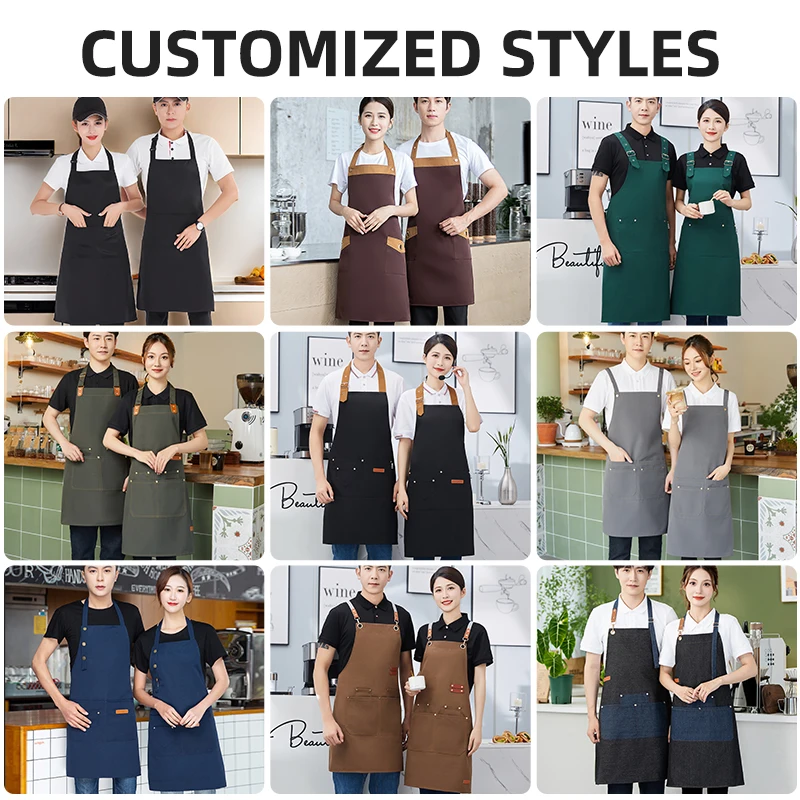 Chef Uniform Waterproof Kitchen Hotel Uniforms Salon Apron Waiter Uniform Cotton Barista Aprons Custom