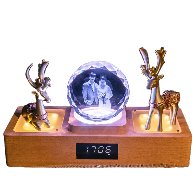 Декоративный лазерный будильник K9 2D или 3D с деревянным корпусом и светодиодной подсветкой