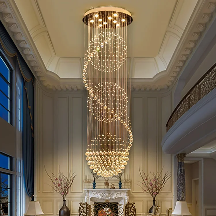 Modern staircase high ceiling lamp hotel luxury villa big customized led long luxury crystal chandelier
