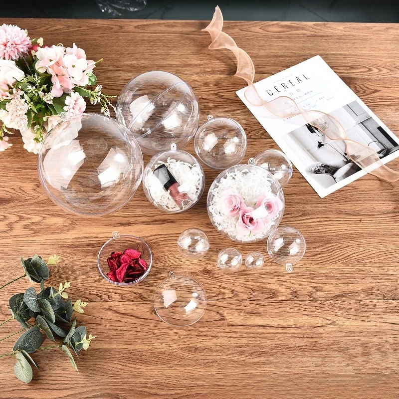 2024 Christmas Factory Bulk 2-40CM Clear round PS Acrylic Plastic Ball Openable Hollow Transparent Christmas Decoration