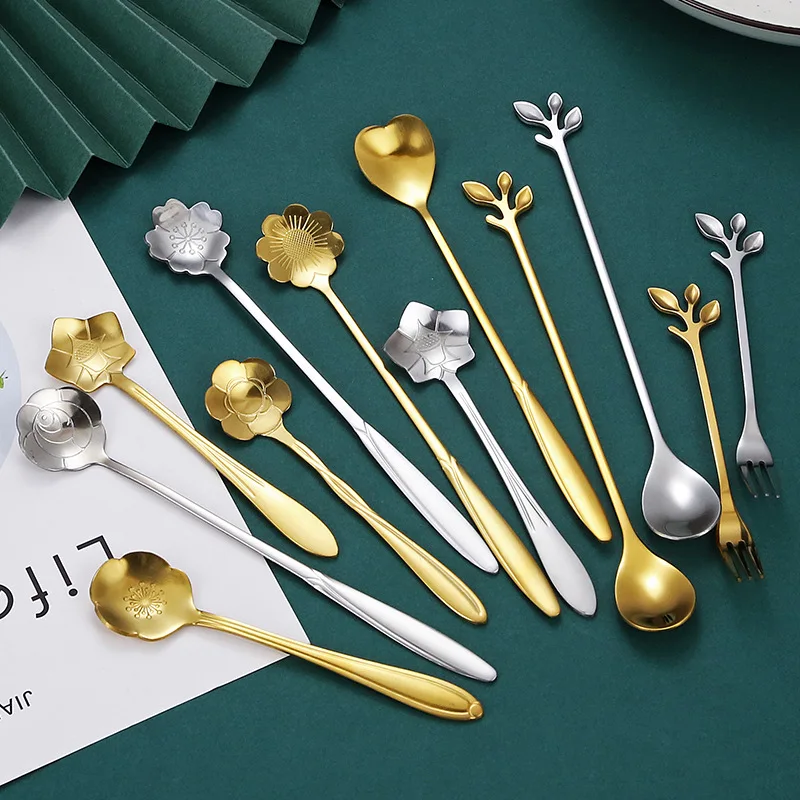 Stainless Steel Tea Spoon Dessert Spoon, Flower Cute Demitasse Scoop Coffee Teaspoon Set