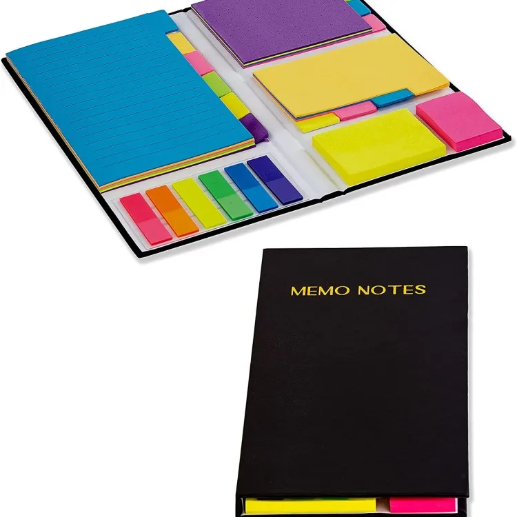 Sticky Notes Variety Set in a Padded Memo Book, Assorted Sticky Tabs: Lined, Dotted & Blank Note Tabs, Small & Mini Sticky Notes