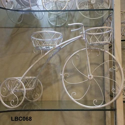 LBC068 ornamental white bicycle metal plant stand iron flower stand wholesale