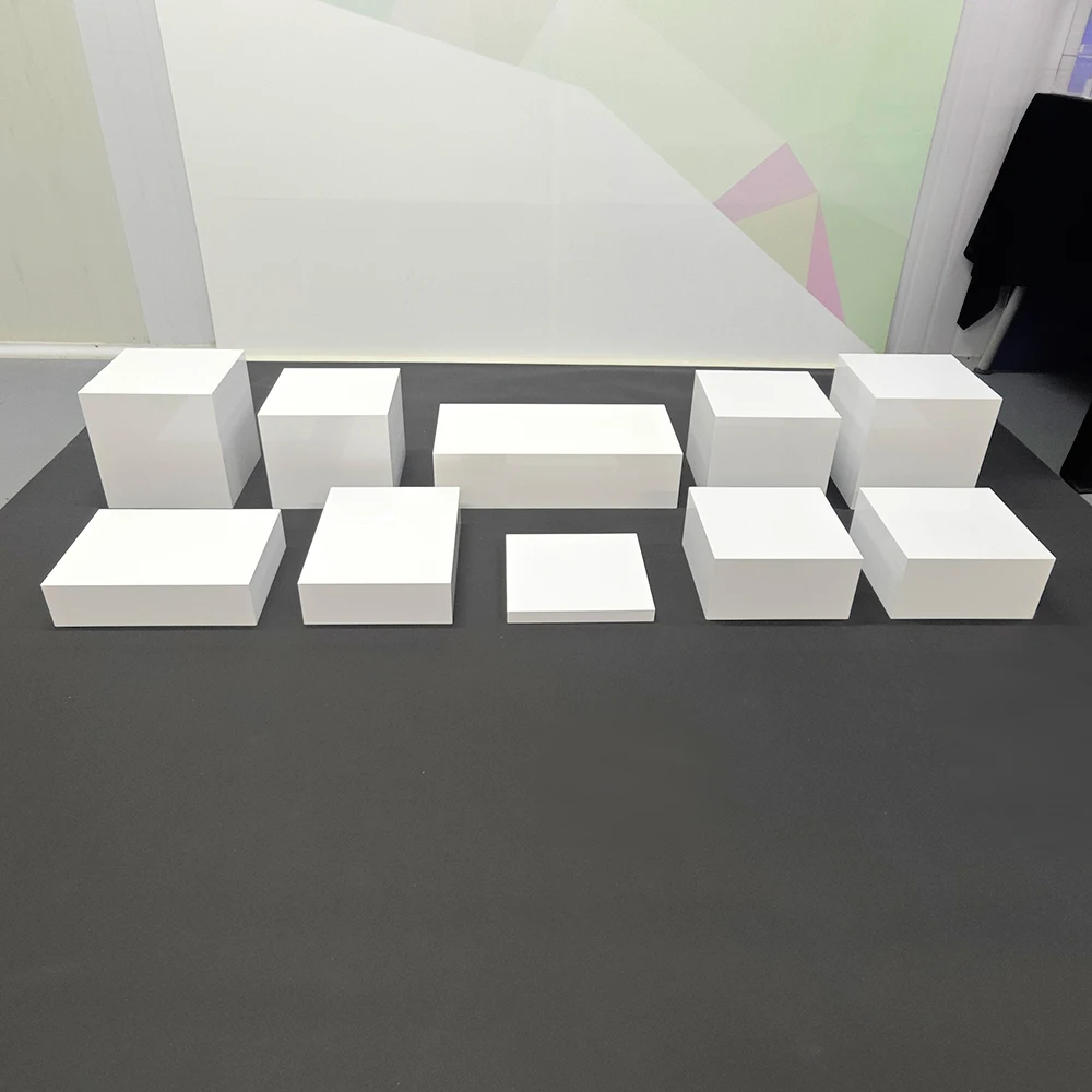 Custom Rectangle White Acrylic Wedding Buffet Stand White Acrylic Buffet Food Display Set