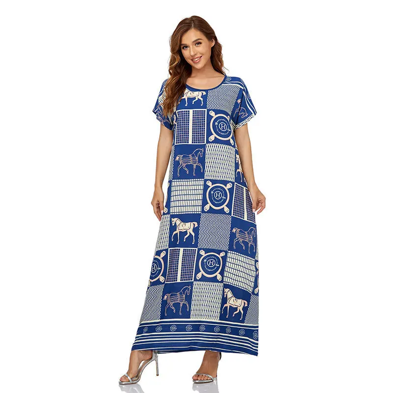 Summer Middle East Dubai Short Sleeves Ropa Islamica Para Mujer Abaya Traditional Women Long Muslim Dresses Islamic Clothing