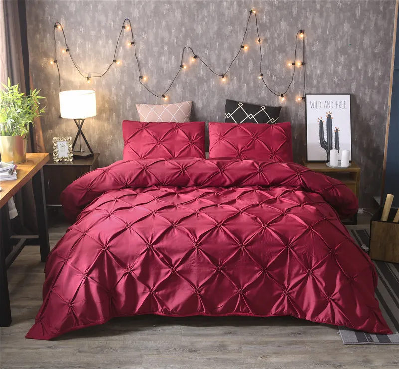 New in stock 3pcs designer luxury king size comforter sets pinch pleat pintuck duvet cover bed cover bedding set duvet cover