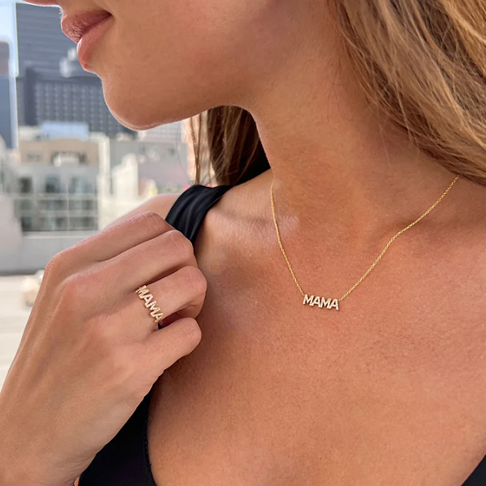 customize 925 Sterling Silver 18k Gold plated Jewellery Full Zirconia Diamond Initial Mom MAMA Letter Necklace for Mother gift