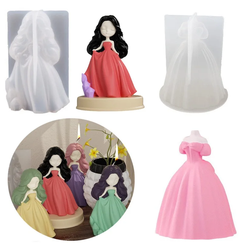 Newest DIY Wedding Princess Dress Resin Gypsum Aromatherapy Candle Silicone Mold Cake Decoration Mold and Soap Moulds