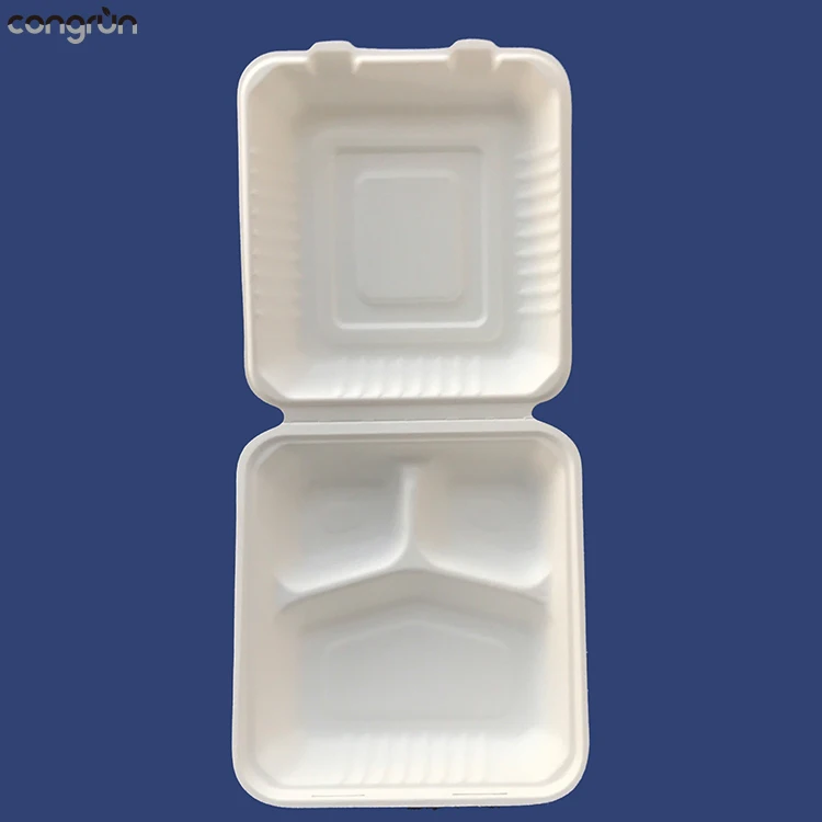
Wholesale 1000ml 3 Compartment Biodegradable Disposable Corn Starch Lunch Food Box 