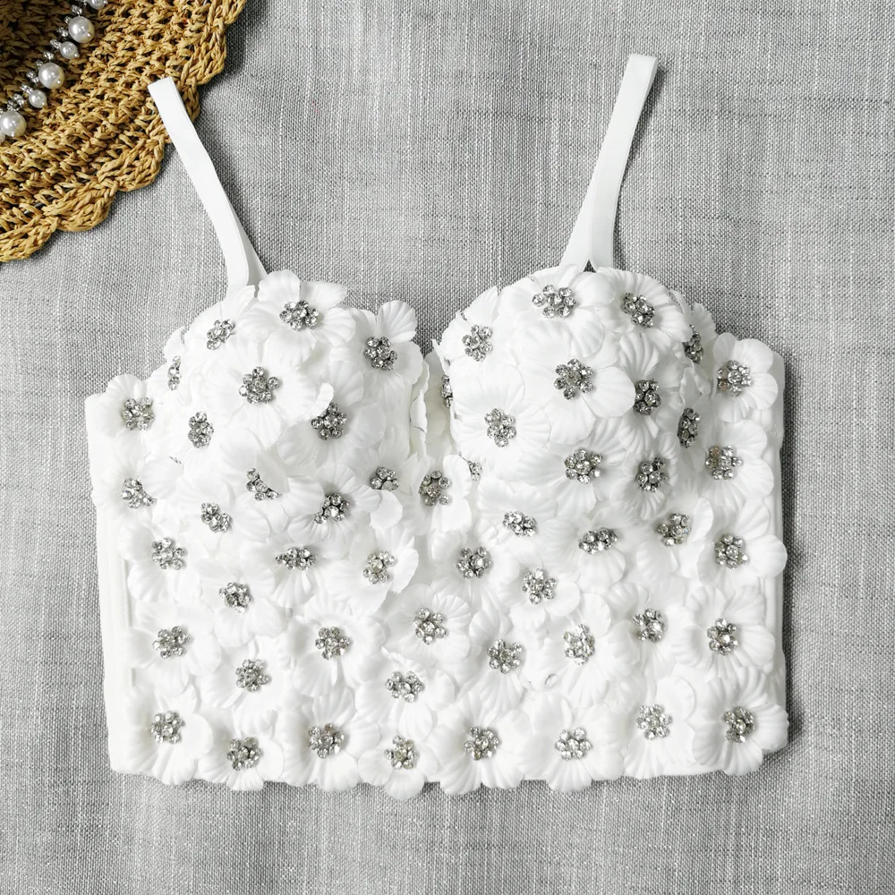 Wholesale floral decor fancy bra ladies women camisole bra top with spaghetti strap for summer costume