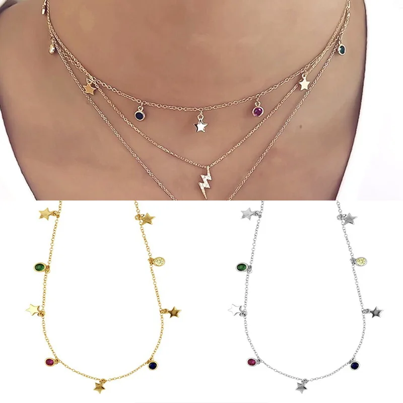 Hot Sale 18K Gold Plated Stainless Steel Star Necklace Vintage Fashion Jewelry for Unisex Hot Sale Quartz Chain Necklace