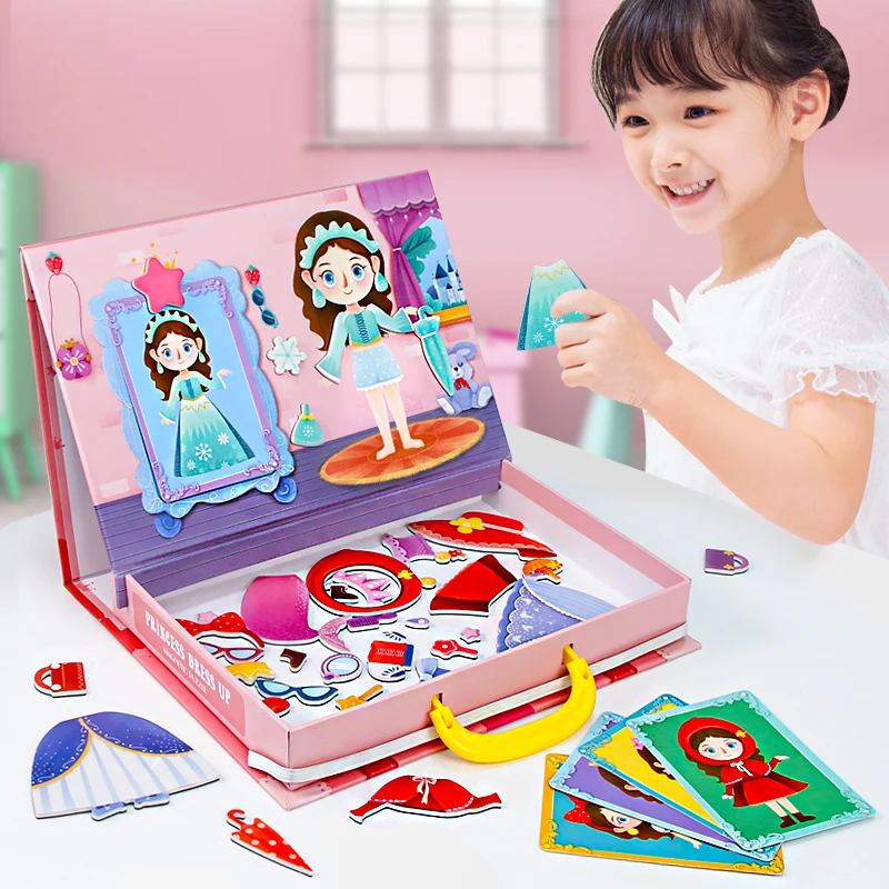 Kids Fashion Toys For Girl Gift DIY Princess Dress Up Colorful Magnetic Cards Flexible move games