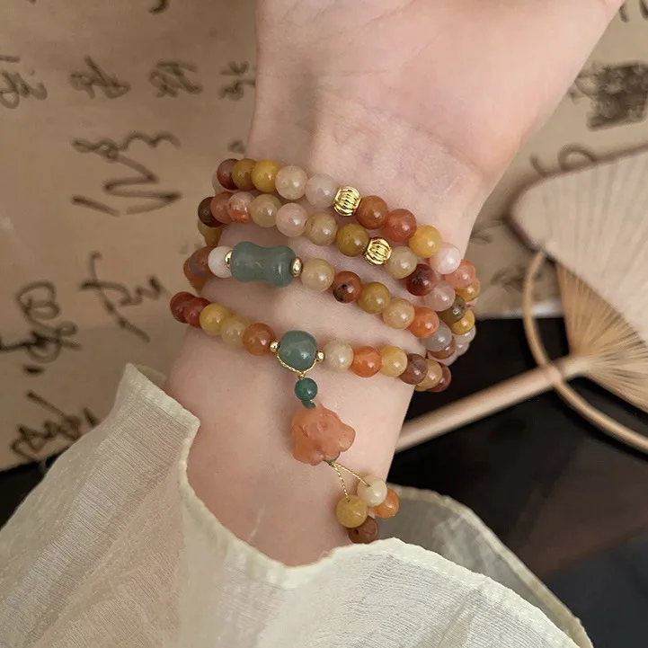 Bracelet Twin Lily Artificial Crystal Necklace for Women New Chinese Style Multi-Circle Long High-Grade