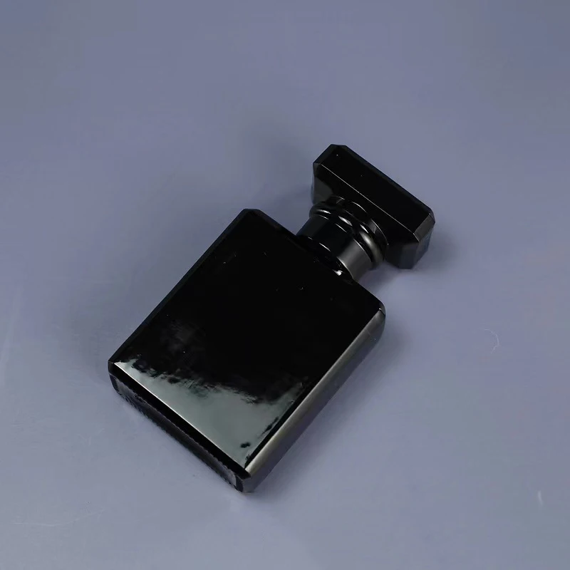 Empty 50ml 100ml Square Black Glass Perfume Bottle Packaging with Crimp Seal Cap