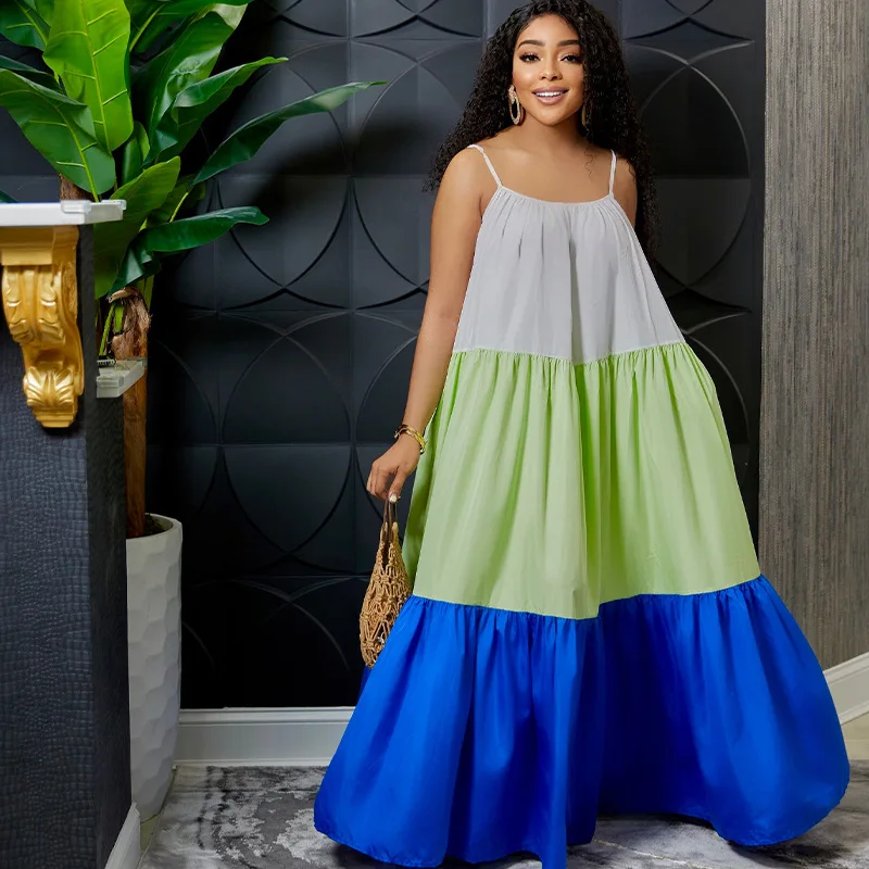 Wholesale Fashion Summer Color Blocking Plus Size Sundress African Maxi Dresses
