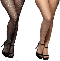 Wonens Black Tights Girl Glitter Socks Bling Rhinestone Elastic Tights Pantyhose for Lady & Women