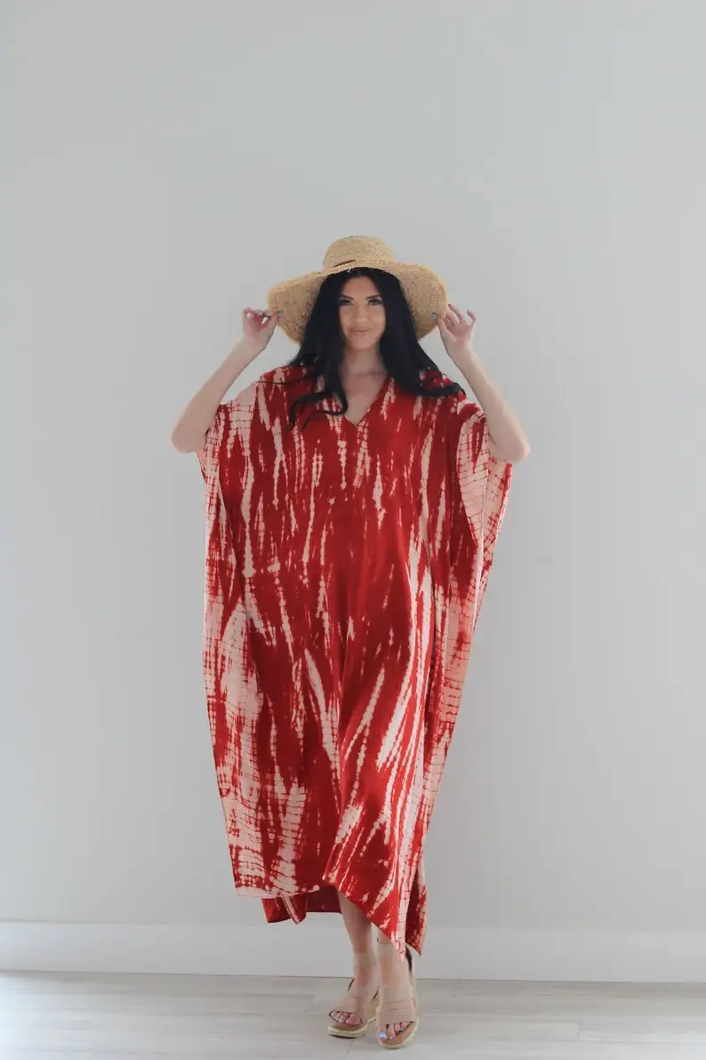 Comfy plus size red kaftan with pockets perfect for Christmas gift for wife Wear Cloths New Cotton Summer Clothing Summer Wear