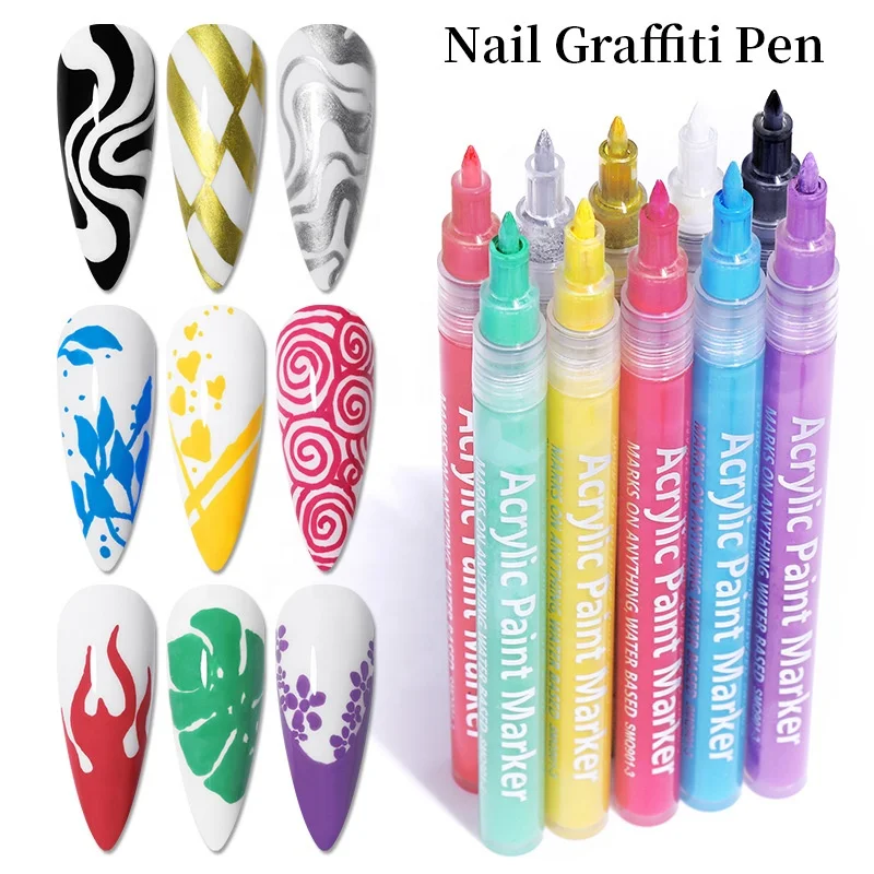 Private Label Wholesale Nail Graffiti Pen For 3D Nail Art DIY Gel Polish Nail Painting Manicure Tools Acrylic Paint Pens