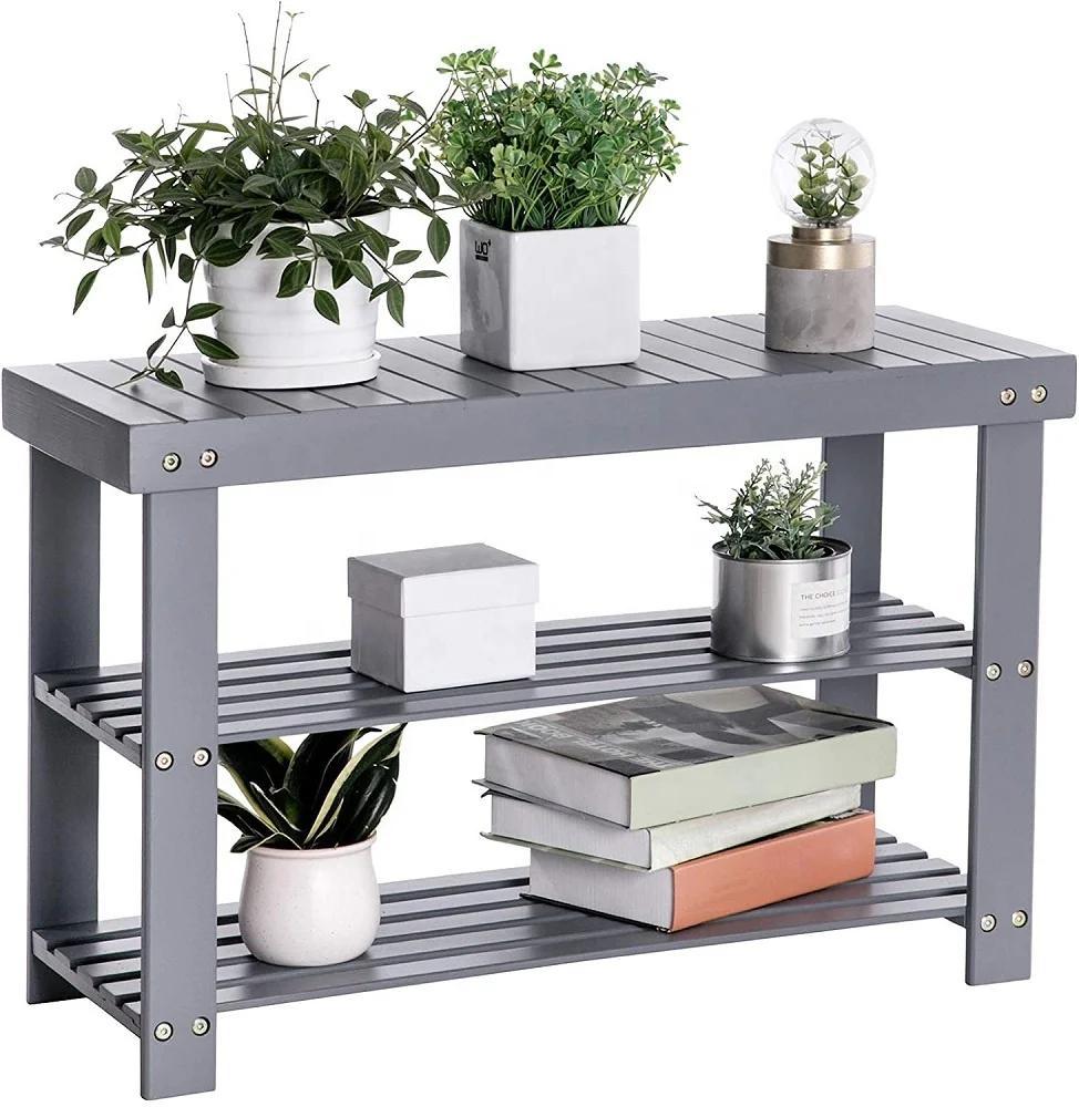 3 Tier Bamboo Shoe Rack Bench - Sturdy Organizer Holds up to 300lbs for Entryway Bedroom Living Room Shoe Organizer Shelf