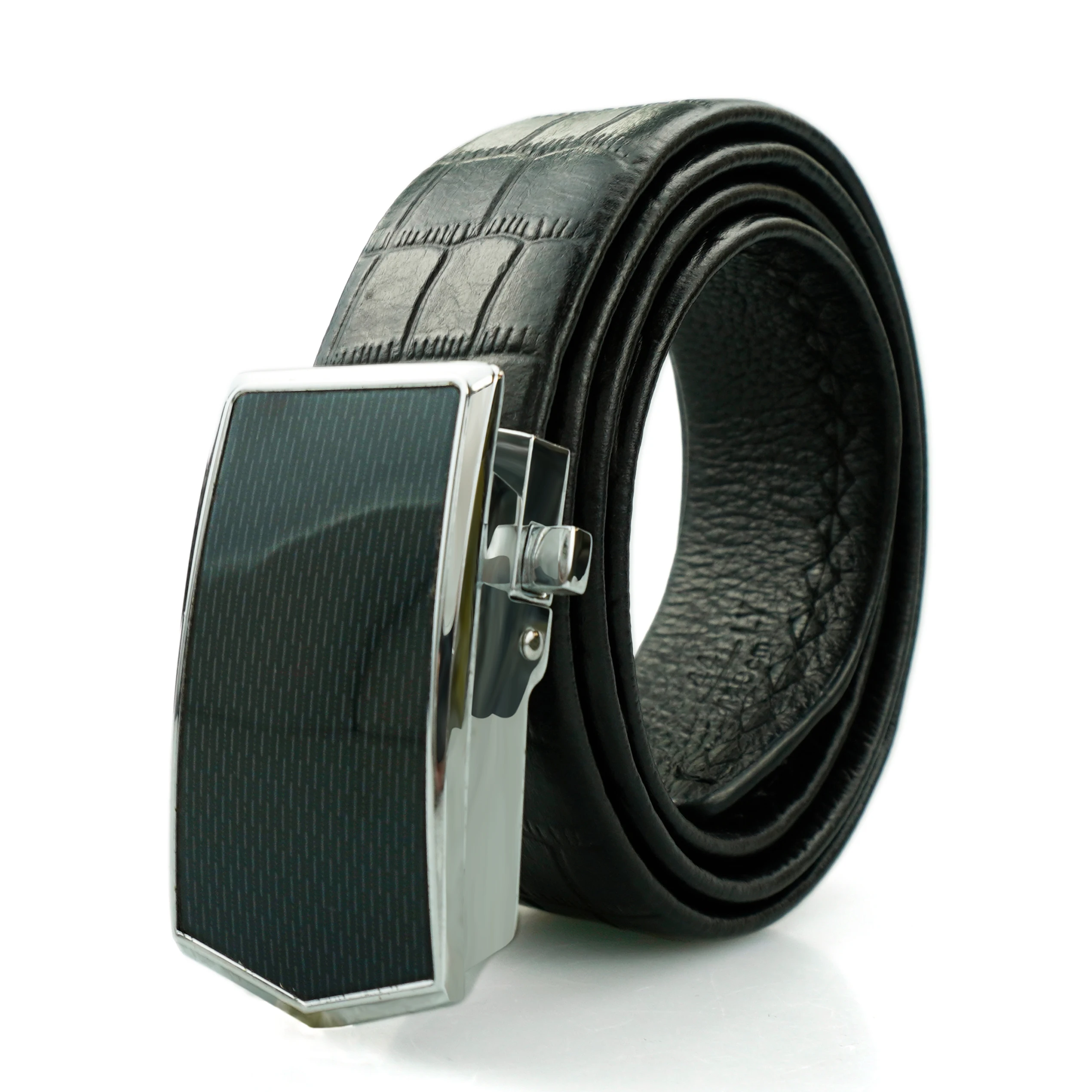 Trendy Personality Textured Customized Alloy Automatic Buckle Genuine Leather Belts For Business Man