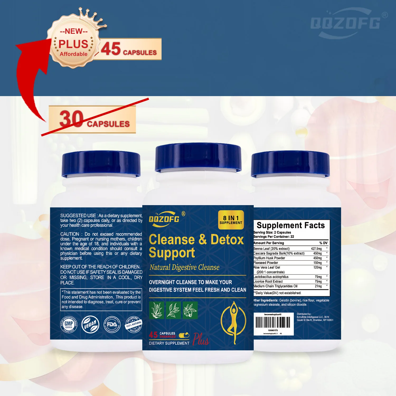 Natural Digestive Cleanse capsule Gentle Herbal Detox & Clean Supports Digestive health