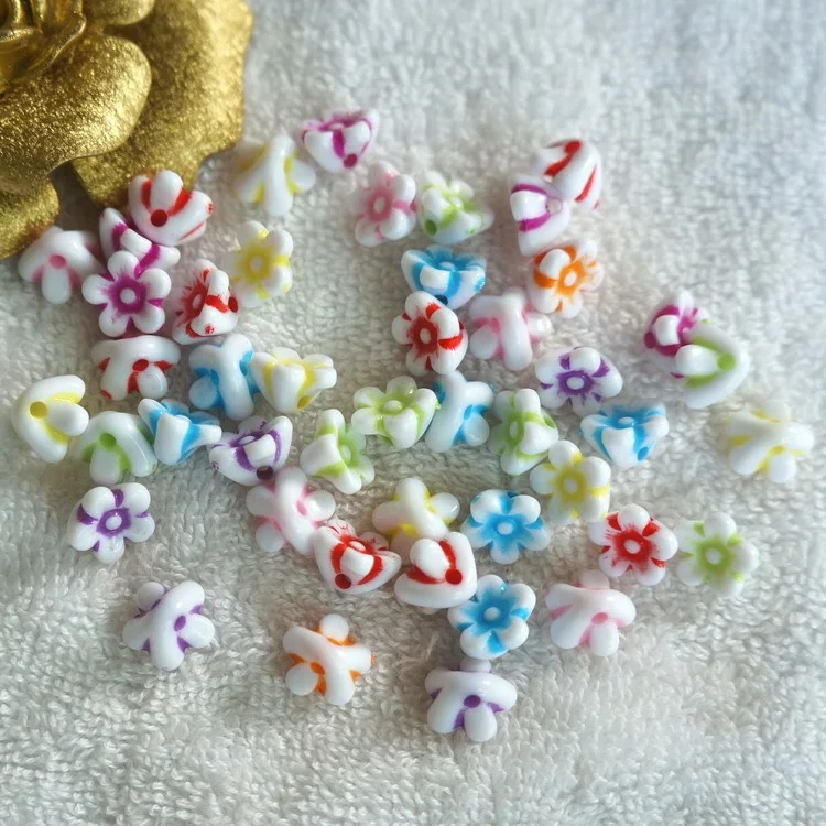 Wholesale Colorful Five point Star Flower Acrylic Beads Round shape plastic bead For DIY  jewelry Making Hair Accessories