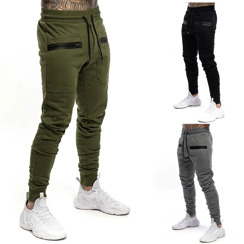 Custom Logo Cotton Zipper Pocket Men Joggers Sweatpants Slim Fit Gym Joggers stack Pants For Men Printed stacked sweat pants