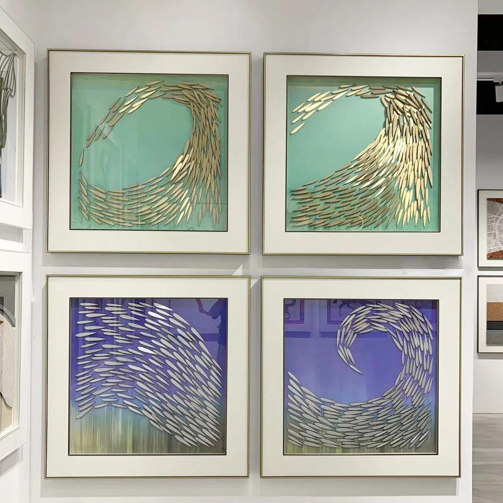 Wholesale Modern Picture Frame Fish Hotel Artwork Simple Framed 3D Carving Relief Abstract Art Wall Paintings For Home Decor