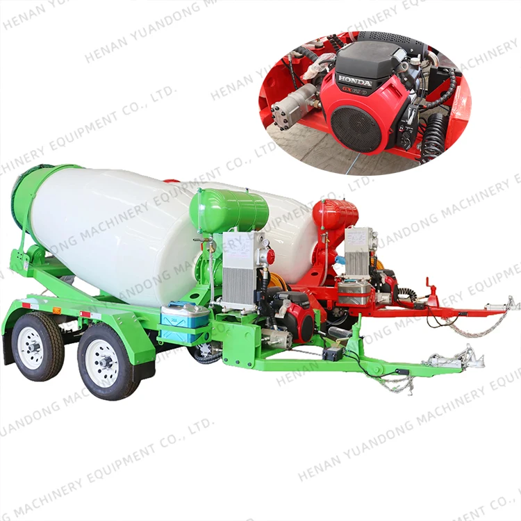 USA Popular 24HP Imported Gasoline Engine Concrete Ready Mixer Cart 2 Axis Fully Hydraulic System Cement Mixing Tank Trailer