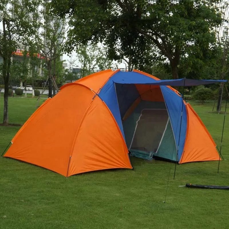 Hot Sale Fiberglass Pole 3-4 Person 2 Rooms Waterproof Family Camping Tent