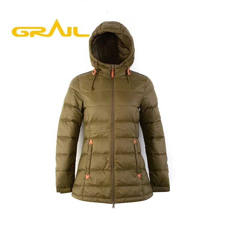 European khaki green foldable climbing down jackets winter jacket parkas women with hood