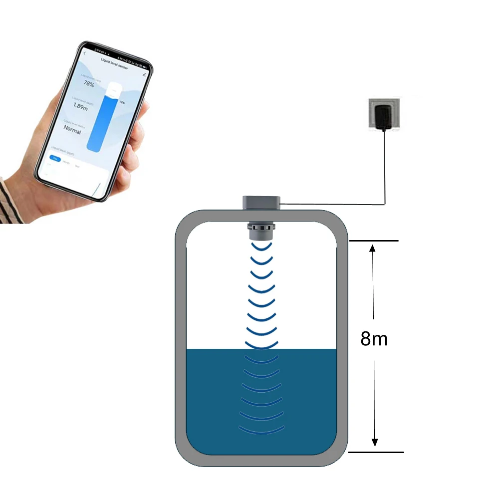 EPTTECH 8M Tuya Ultrasonic Wireless Detector Water Fuel Liquid Tank Level Sensor Alarm Indicator Remote Oil Gauge APP Monitor
