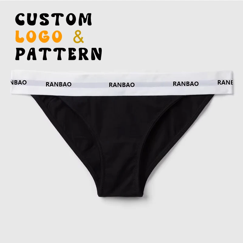 Custom elastic waist Convenient Logo stretch Organic Cotton Low rise Underwear Brief thong for women