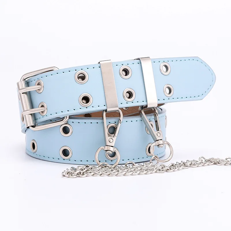 Factory Fashion metal hole and chain lady PU belt for women