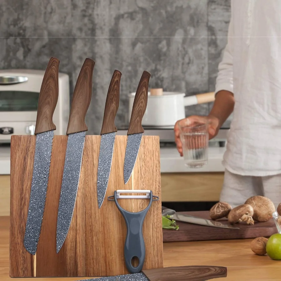High Quality Acacia Wood Knife Holder Stand Wooden Magnetic Knife Block