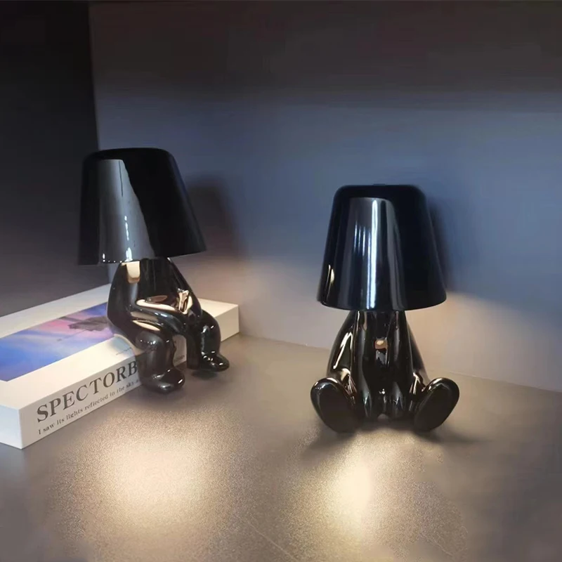 Mini electroplating small black night lamp USB Rechargeable touch Lamp Nightlight black thinker lamp
