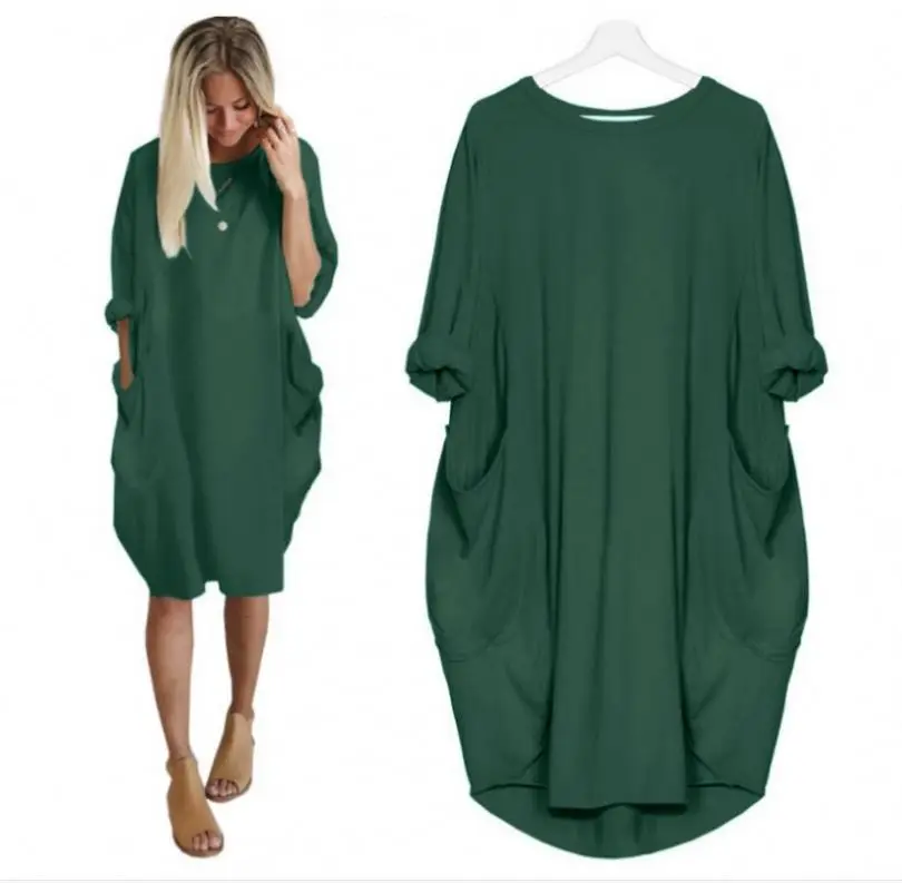 New Arrivals Loose Oversized womens Dresses 12 colors Summer Baggy Pockets Dresses womens Casual Knee Length womens Dresses