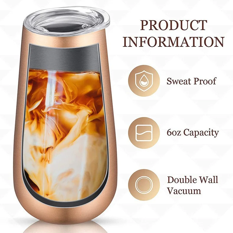 Custom 8oz Double Wall Stainless Steel champagne flute Insulated 16Oz Wine Tumbler Cups With Lid