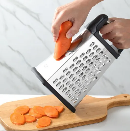 Box Grater Stainless Steel with 4 Sides Best for Parmesan Cheese Vegetables Ginger Large Size