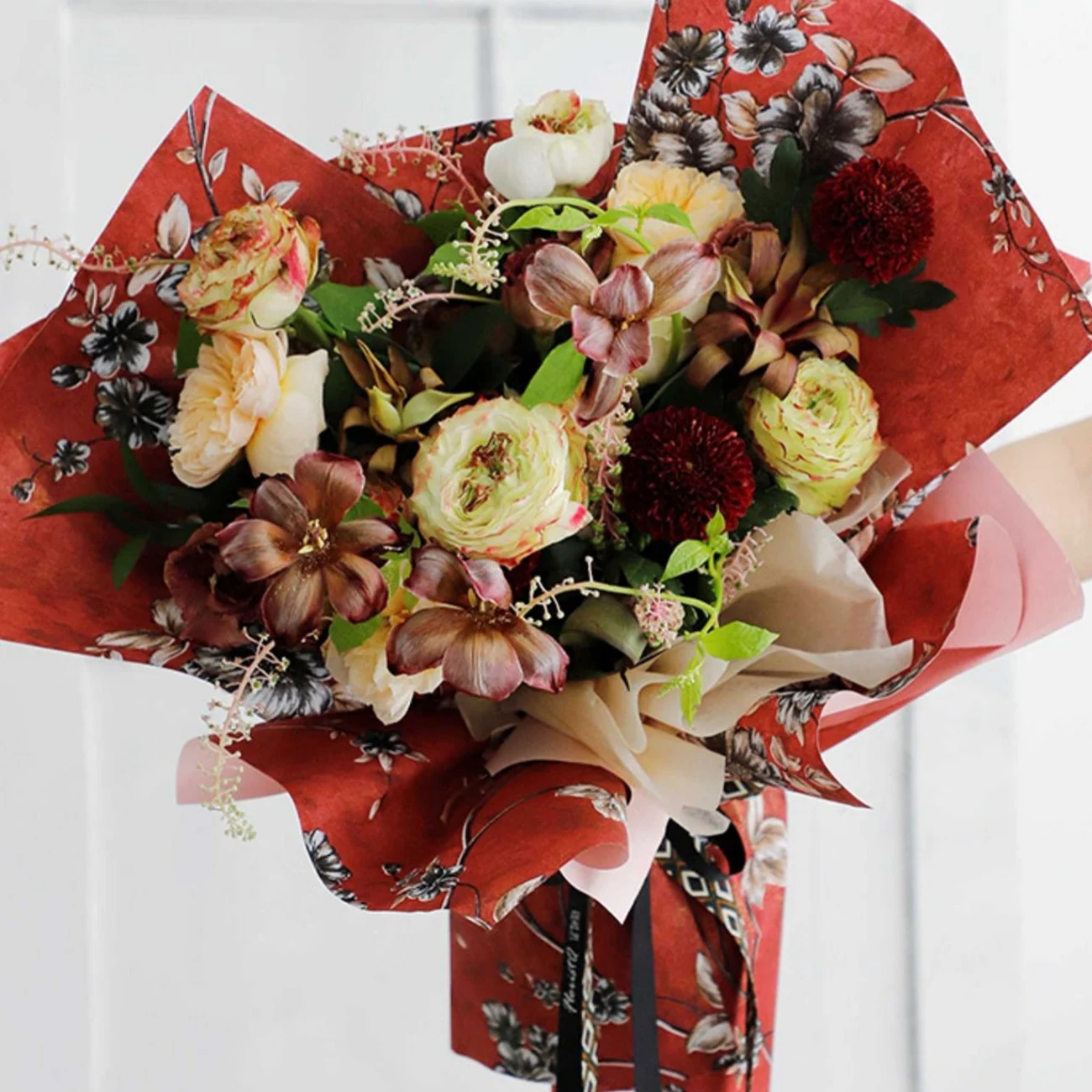 Newest flower wrap 58*58cm retro pattern rose bouquet wrapping paper for flowers