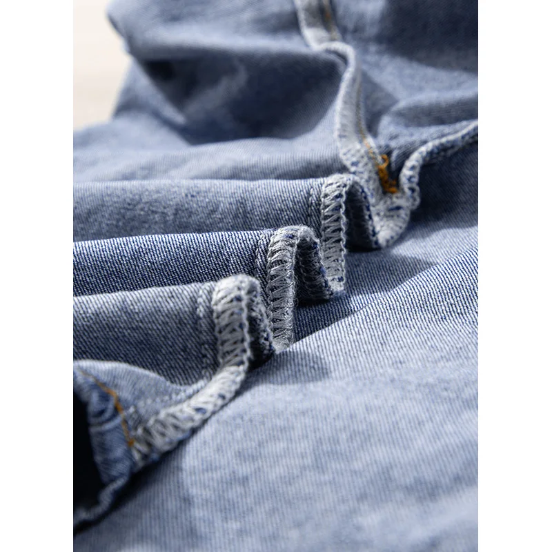 Dear-Lover Wholesale Blouses Elegant Women Three Quarter Sleeve Ruffled Patched Pocket Cotton Denim Blouse