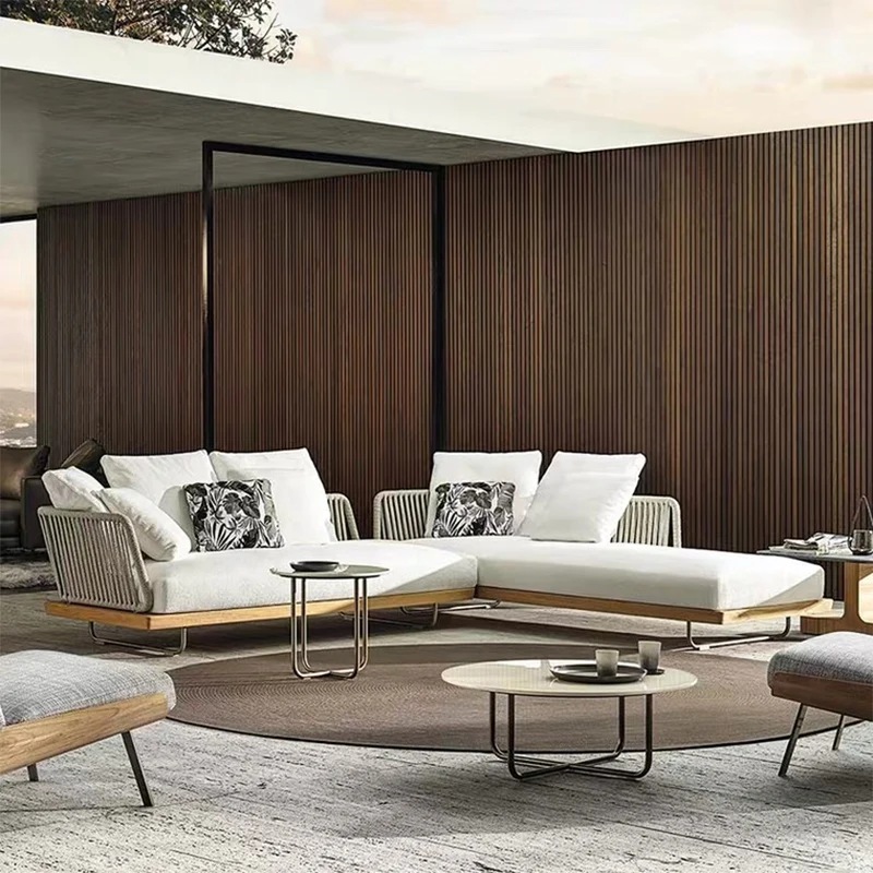 4 seaters thick cushions comfortable loveseat and a coffee table outdoor rope sofa