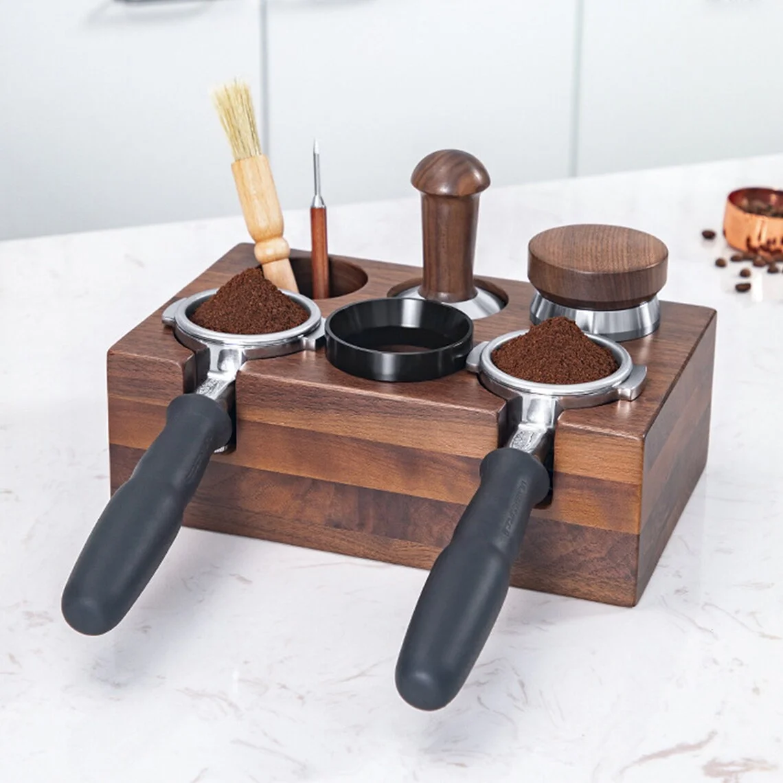Rustic Wooden Coffee Tamping Station Disassembly Coffee Accessories Storage Holder Tamper Display Stand For Barist